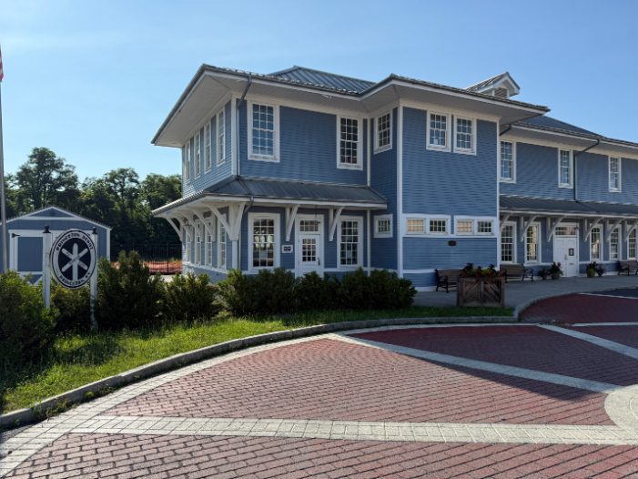 The blue Princeton Railroad Museum depot on Mercer Street